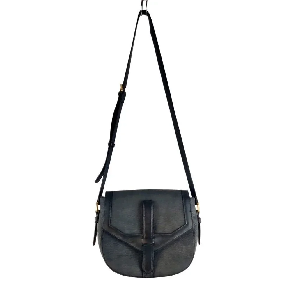 Crossbody Shoulder Strap Dark Grey Vegan Faux Leather Messenger Bag